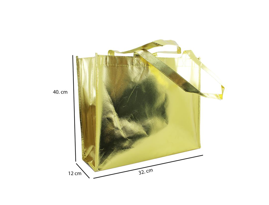 Reusable Non-Woven Fabric Grocery Tote Bag With Handle - 40 x 12 x 32cm, Golden