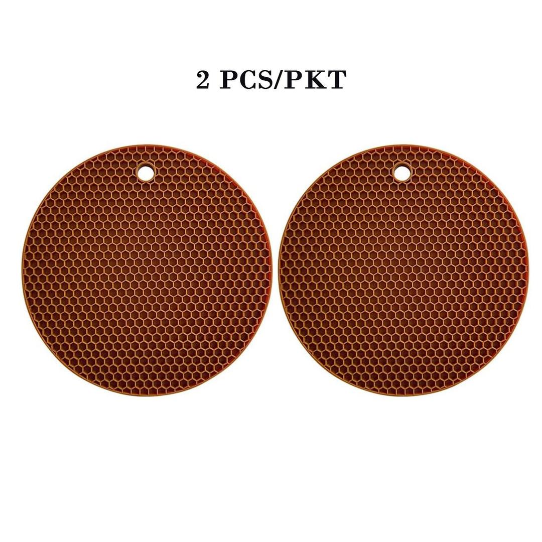 Non-Slip Silicone Trivets Mat Set of 2 Multi Purpose Drying Mats, Heat Resistant to 464°F, Brown