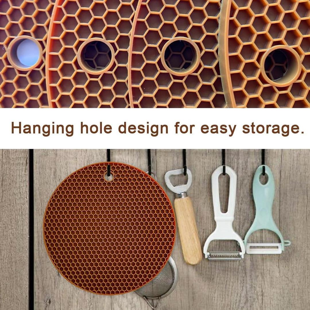 Non-Slip Silicone Trivets Mat Set of 2 Multi Purpose Drying Mats, Heat Resistant to 464°F, Brown