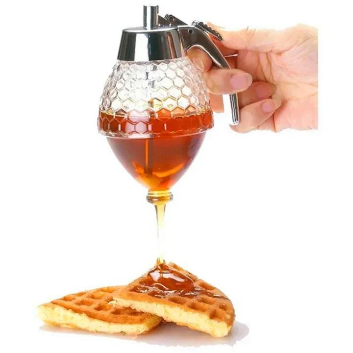 Transparent Glass Honey Juice Syrup Dispenser Pot