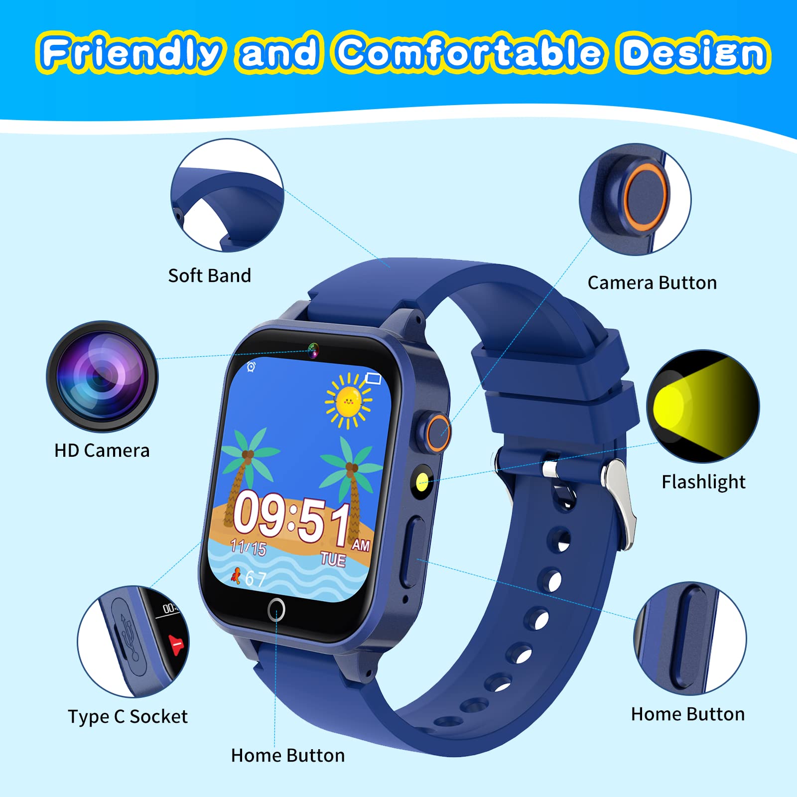 Kids Smart Watch Gift for Girls Age 5-12, 26 Games HD Touch Screen Watches with Video Camera Music Player Pedometer Flashlight 12/24 hr Educational Toys Birthday Gifts for Girls Ages 7 8 9 10