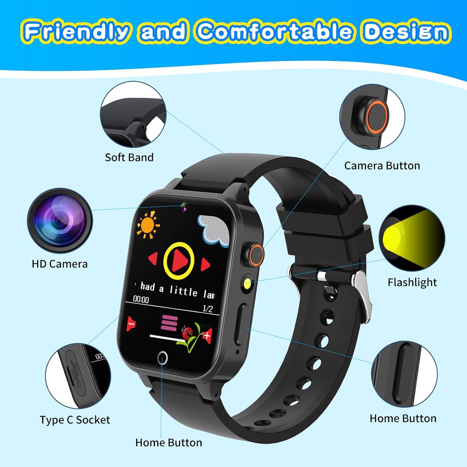 Kids Smart Watch Gift for Girls Age 5-12, 26 Games HD Touch Screen Watches with Video Camera Music Player Pedometer Flashlight 12/24 hr Educational Toys Birthday Gifts for Girls Ages 7 8 9 10