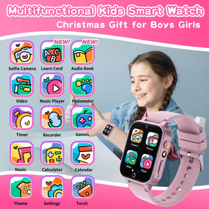 Kids Smart Watch Gift for Girls Age 5-12, 26 Games HD Touch Screen Watches with Video Camera Music Player Pedometer Flashlight 12/24 hr Educational Toys Birthday Gifts for Girls Ages 7 8 9 10